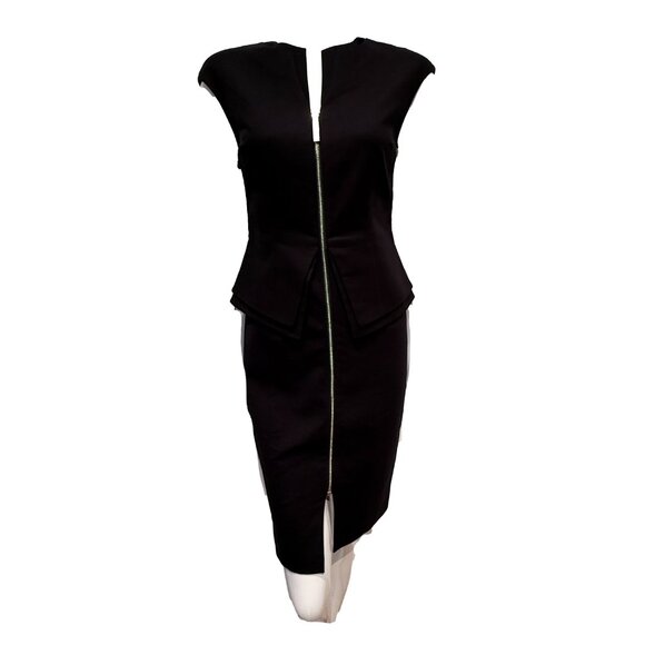 Ted Baker London Jamthun Kwyli Zip Peplum Dress Black Gold Hardware Sz 1 (4) - Picture 1 of 8